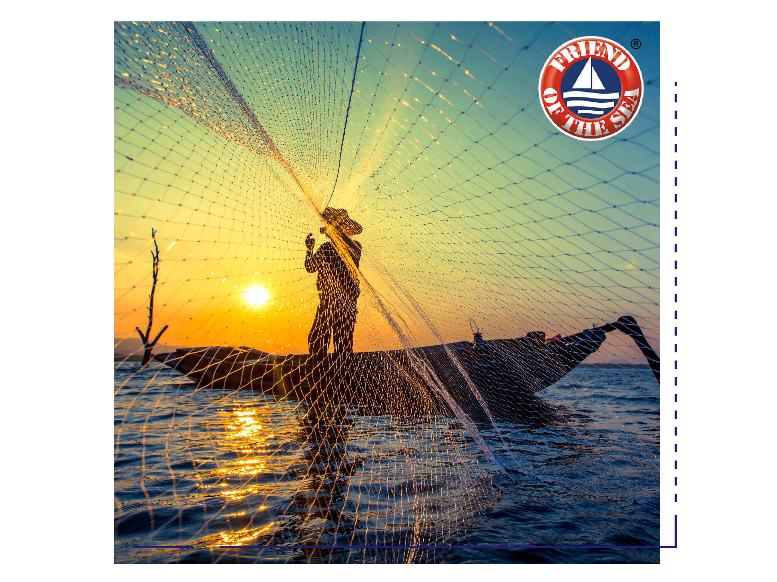 Fisherman on a boat, throwing fishing net
